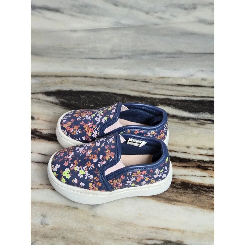 Carters Nettie‎ Toddler Girls Floral Slip On Sneakers Navy Blue Size 4M CF22G03